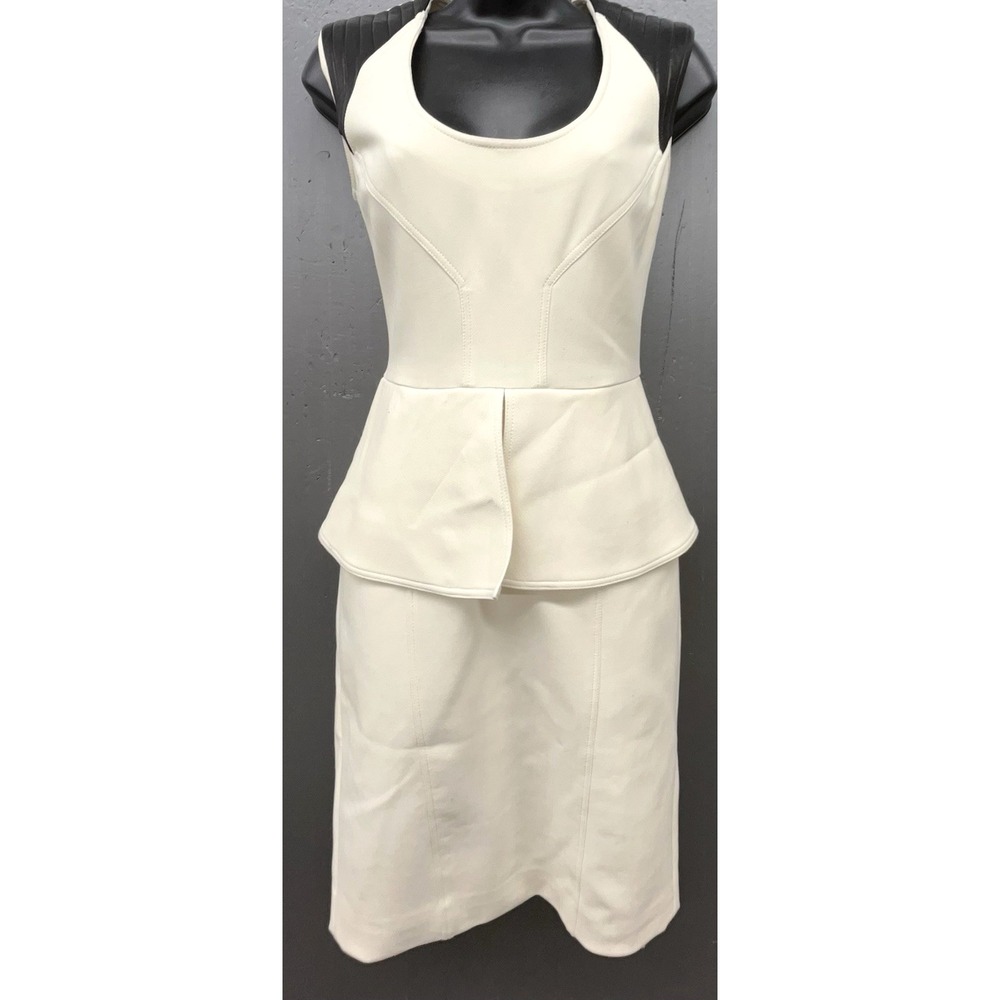 Yigal Azrouel Dress 4 Winter White Cream Wool Silk Lined Leather Stretch Chic